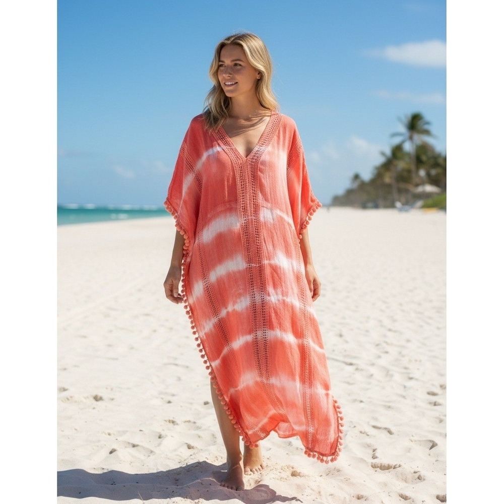 Michael Stars Kaftan Maxi‎ Dress Pink Cover Up Resort Coastal Grandmother OS